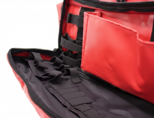 red extra large trauma bag inside flap
